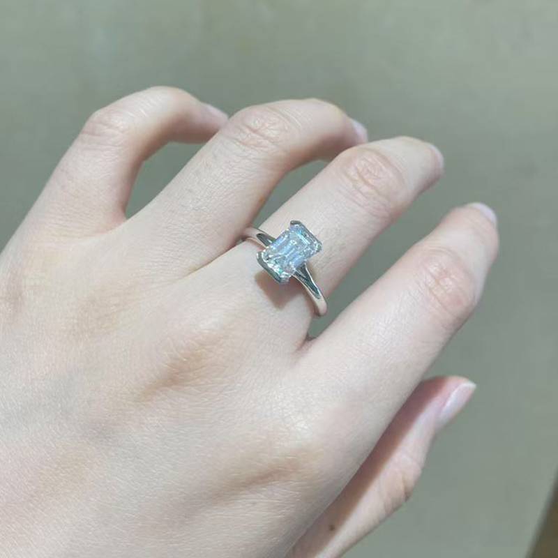 简约方钻Women's RingS925银镀白金定制选款Moissanite2.0ct